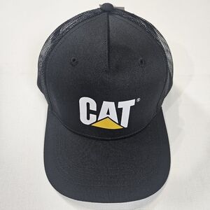CAT Caterpillar Mens Trucker Hat Cap Snapback‎ Mesh Black White Yellow Logo NEW